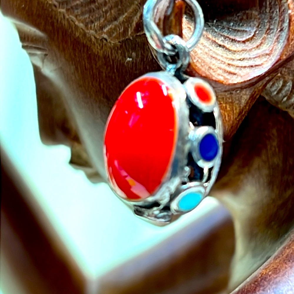 Sterling Silver Multistone Reversible Pendant. Vi… - image 1